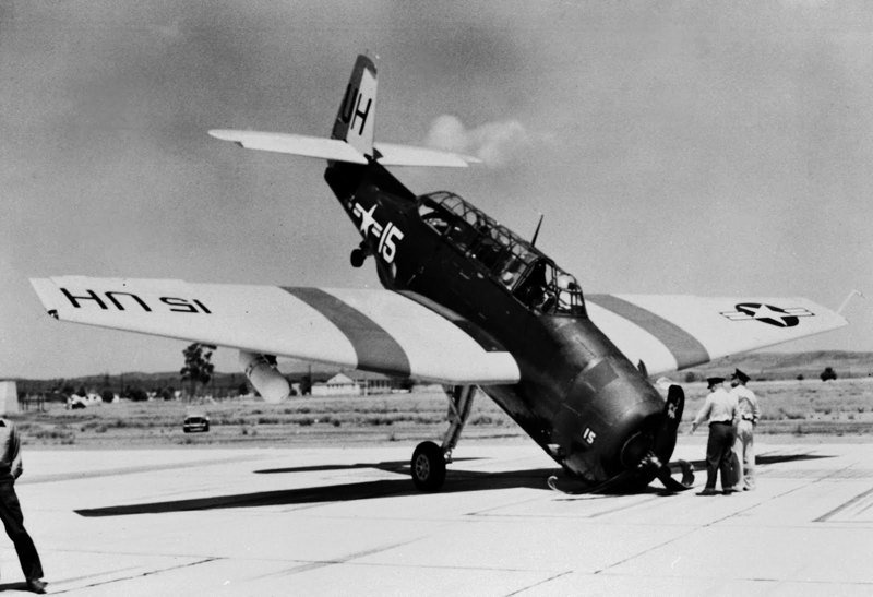 TBM-3U after having landed on wheels and nose